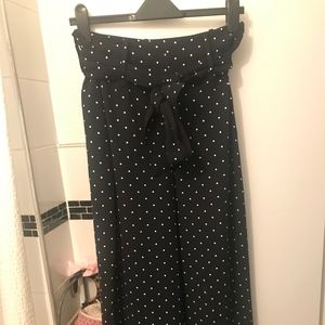 Navy white polka dot wide leg pants